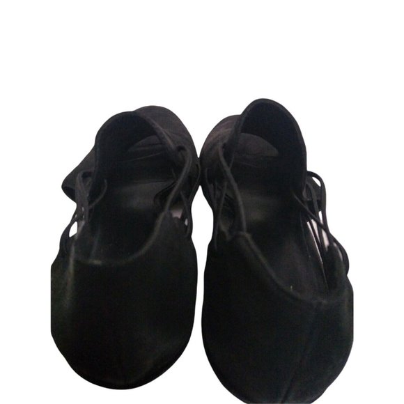 Eileen Fisher Womens Matte Black Leather Chunky Cage Stacked Heel Peep Toe US 9 - Picture 9 of 12